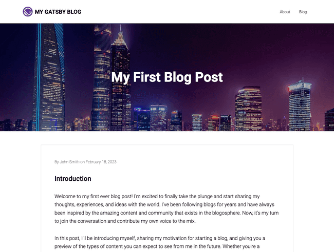 Blog page with featured image